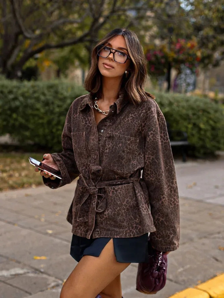 Veste Ceinturée à Imprimé Animal pour Femme | Idéal pour la Mi-Saison et les Sorties Quotidiennes