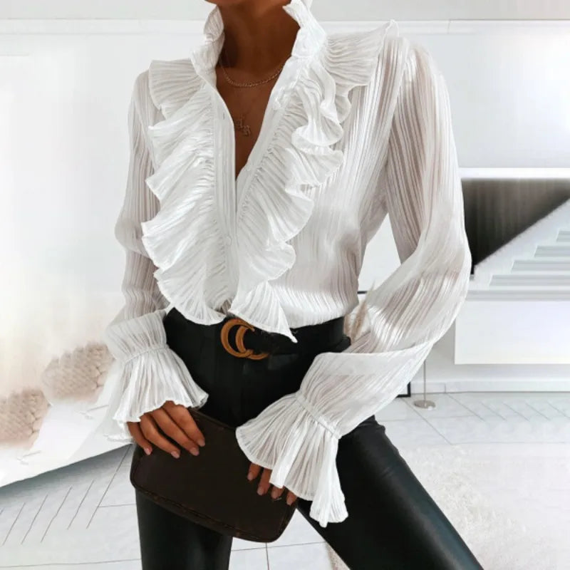 Blouse À Volants Avec Manches Longues Pour Femme | Idéale Pour Le Quotidien