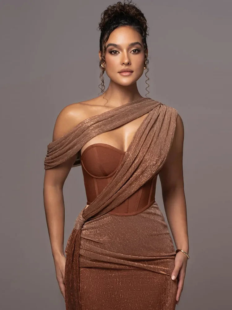 Robe De Soirée Asymétrique Avec Design Une Épaule Et Finition Métallisée Pour Femme | Idéale Pour Événements En Soirée