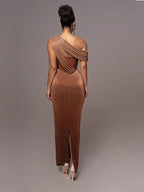 Robe De Soirée Asymétrique Avec Design Une Épaule Et Finition Métallisée Pour Femme | Idéale Pour Événements En Soirée
