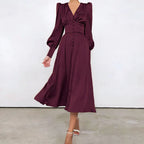 Robe Coupe A à Manches Lanterne avec Fermeture Zippée pour Femme | Idéale pour les Événements de Jour et de Soirée