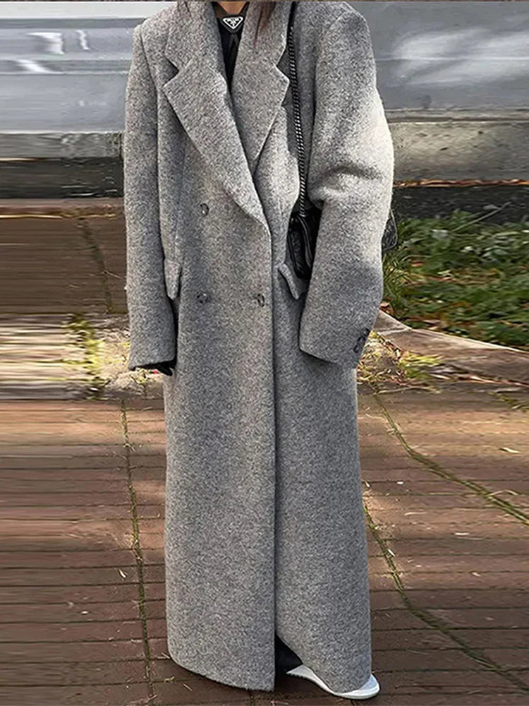 Manteau Long à Col Revers et Double Boutonnage pour Femme | Idéal pour l’Automne et l’Hiver