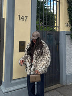 Manteau À Imprimé Léopard avec Col Ouvert Et Manches Longues pour Femmes | Idéal pour L’Hiver