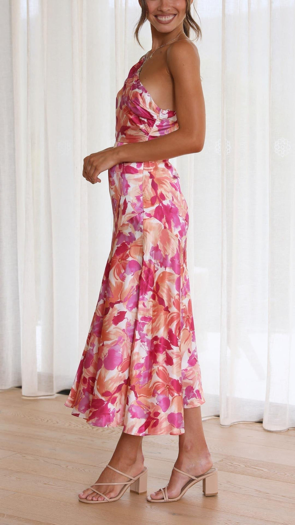 Robe Midi Florale à Une Épaule avec Fermeture Latérale pour Femme | Idéale pour les Occasions et Événements d’Été