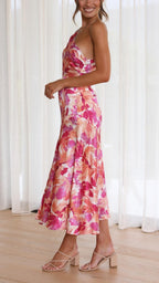 Robe Midi Florale à Une Épaule avec Fermeture Latérale pour Femme | Idéale pour les Occasions et Événements d’Été