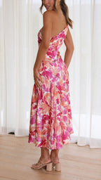 Robe Midi Florale à Une Épaule avec Fermeture Latérale pour Femme | Idéale pour les Occasions et Événements d’Été
