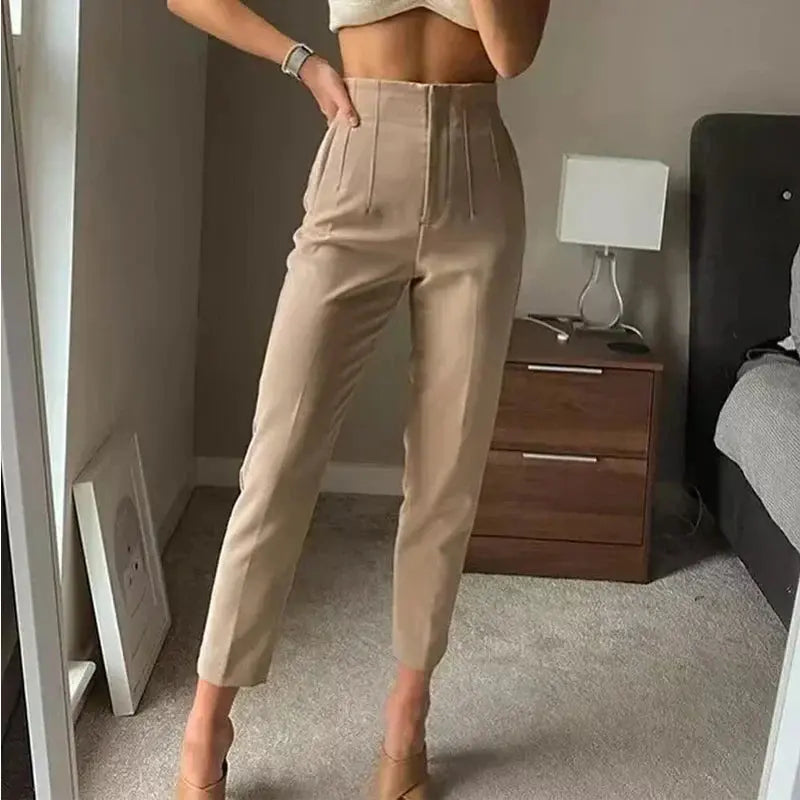 Pantalon Plissé Taille Haute Avec Fermeture Zippée Pour Femmes | Idéal Pour Un Usage Quotidien