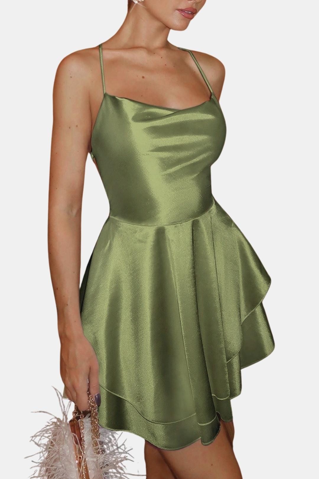 Robe Mini En Satin Avec Coupe Évasée Pour Femme | Idéal Pour Soirées Et Événements