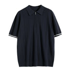 Polo à Manches Courtes avec Fermeture Zippée et Détails Rayés pour Homme | Idéal pour le Quotidien