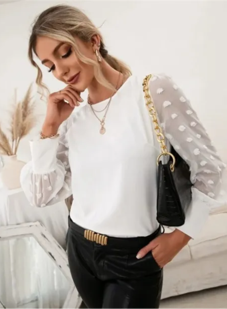 Haut à Manches Transparentes à Pois avec Coupe Droite pour Femmes | Idéal pour Usage Quotidien