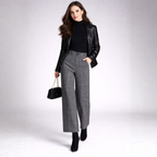 Pantalon Taille Haute À Motif Carreaux Avec Jambes Larges Pour Femme | Idéal Pour Travail Et Usage Quotidien