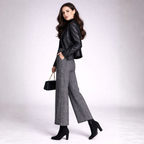 Pantalon Taille Haute À Motif Carreaux Avec Jambes Larges Pour Femme | Idéal Pour Travail Et Usage Quotidien