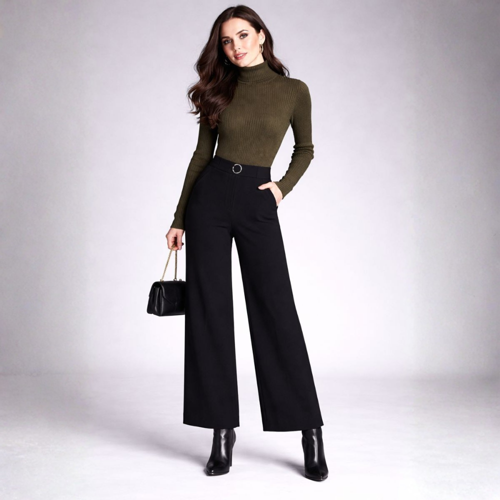 Pantalon Taille Haute À Motif Carreaux Avec Jambes Larges Pour Femme | Idéal Pour Travail Et Usage Quotidien