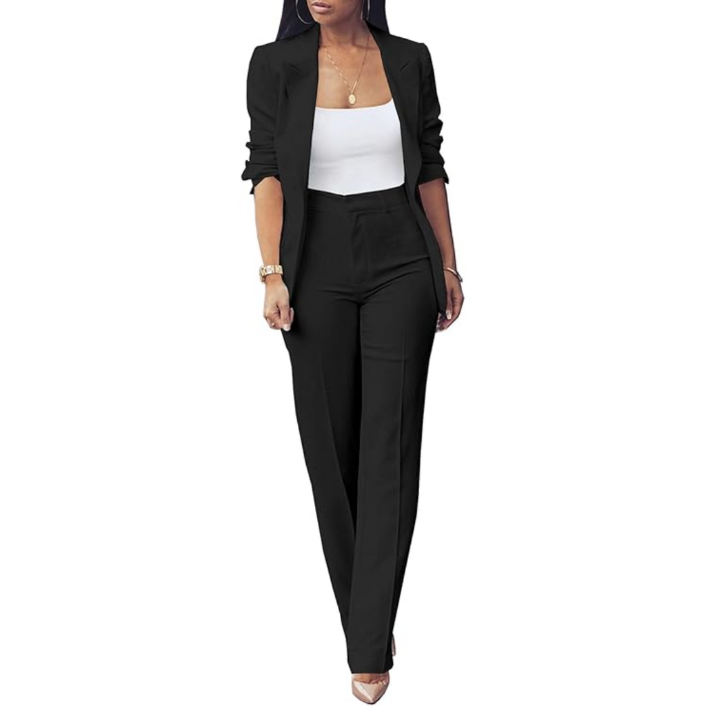 Ensemble Blazer Ouvert Et Pantalon Coupe Ajustée Pour Femmes | Idéal Pour Tenues Professionnelles Et Quotidiennes