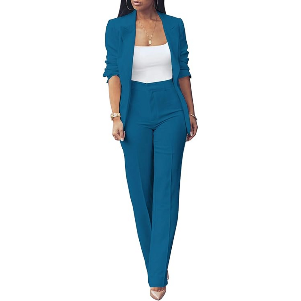 Ensemble Blazer Ouvert Et Pantalon Coupe Ajustée Pour Femmes | Idéal Pour Tenues Professionnelles Et Quotidiennes
