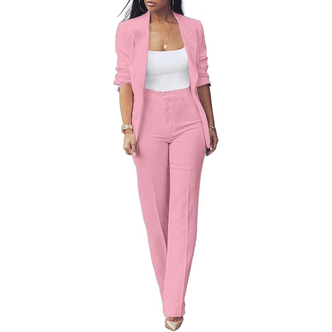Ensemble Blazer Ouvert Et Pantalon Coupe Ajustée Pour Femmes | Idéal Pour Tenues Professionnelles Et Quotidiennes