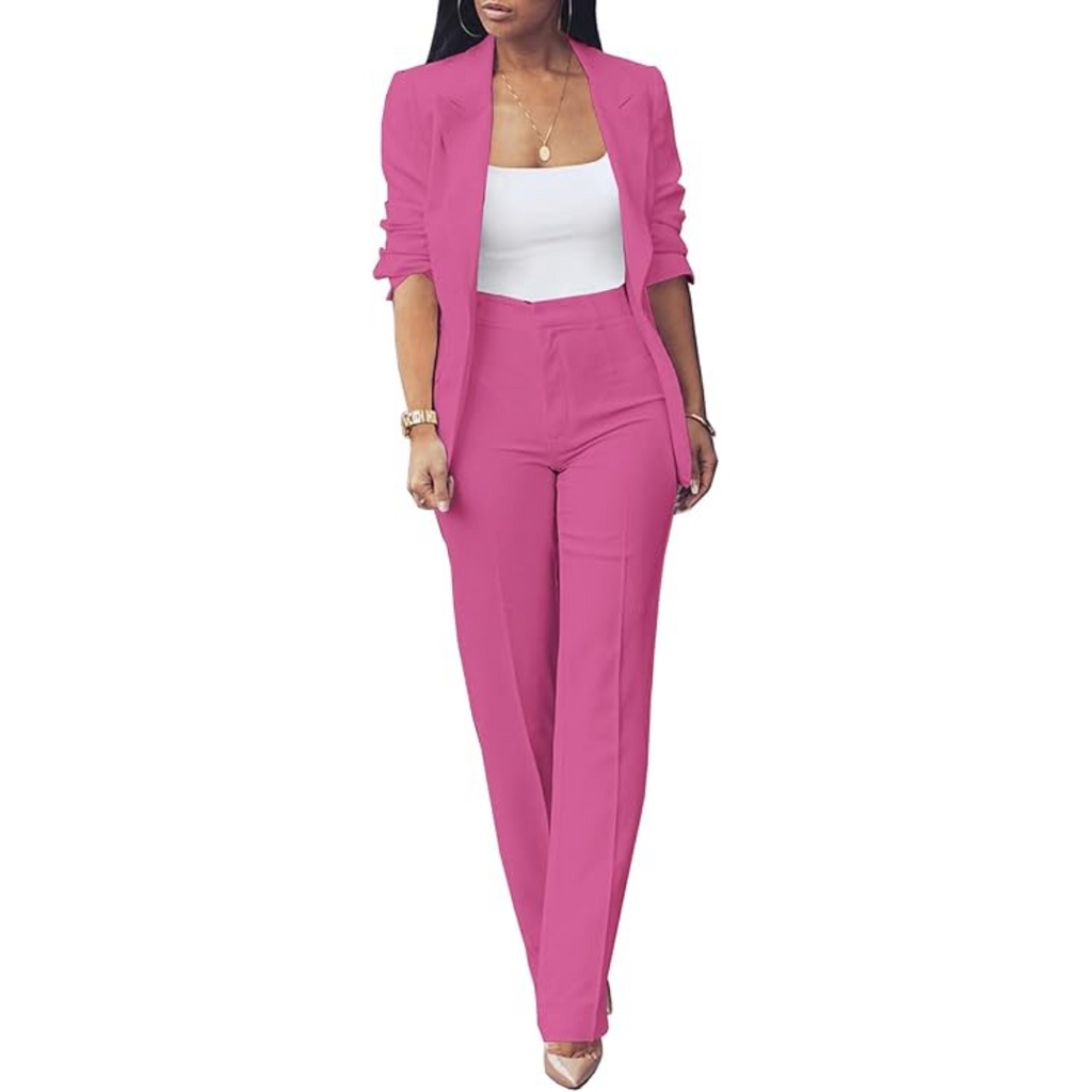 Ensemble Blazer Ouvert Et Pantalon Coupe Ajustée Pour Femmes | Idéal Pour Tenues Professionnelles Et Quotidiennes