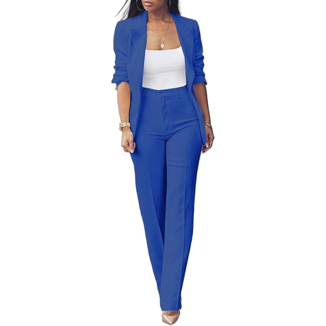 Ensemble Blazer Ouvert Et Pantalon Coupe Ajustée Pour Femmes | Idéal Pour Tenues Professionnelles Et Quotidiennes