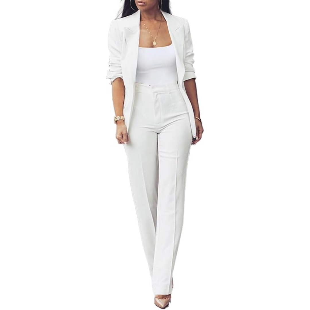 Ensemble Blazer Ouvert Et Pantalon Coupe Ajustée Pour Femmes | Idéal Pour Tenues Professionnelles Et Quotidiennes