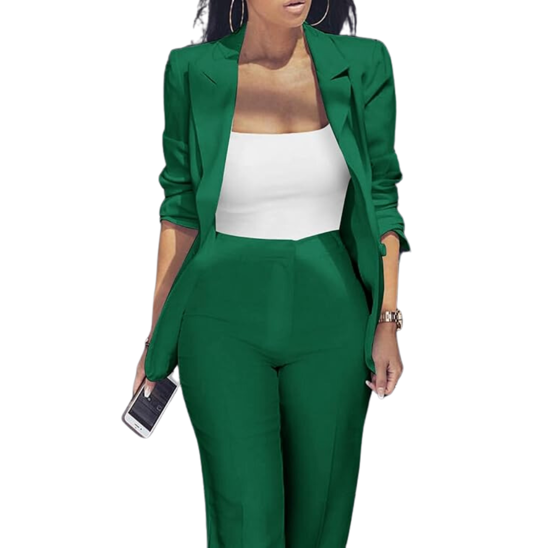 Ensemble Blazer Ouvert Et Pantalon Coupe Ajustée Pour Femmes | Idéal Pour Tenues Professionnelles Et Quotidiennes