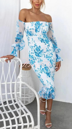 Robe Midi Épaules Dénudées Avec Imprimé Floral Pour Femme | Idéale Pour Les Occasions Et Événements