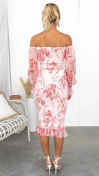 Robe Midi Épaules Dénudées Avec Imprimé Floral Pour Femme | Idéale Pour Les Occasions Et Événements