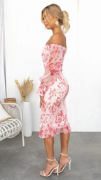 Robe Midi Épaules Dénudées Avec Imprimé Floral Pour Femme | Idéale Pour Les Occasions Et Événements