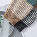 Pull avec Motif Pied-de-Poule et Manches Contrastées pour Adulte | Idéal pour l’Automne et l’Hiv