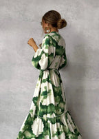 Robe Longue Verte avec Manches Longues et Col en V pour Femme | Idéale pour les Événements du Soir