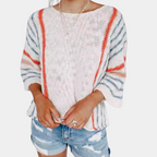 Pull Ample À Rayures Colorées Avec Manches Trois-Quarts Pour Femme | Idéal Pour La Superposition