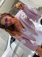 Cardigan à Motif Floral avec Manches Lanterne pour Femmes | Ideal for Mi-Saison et Usage Quotidien