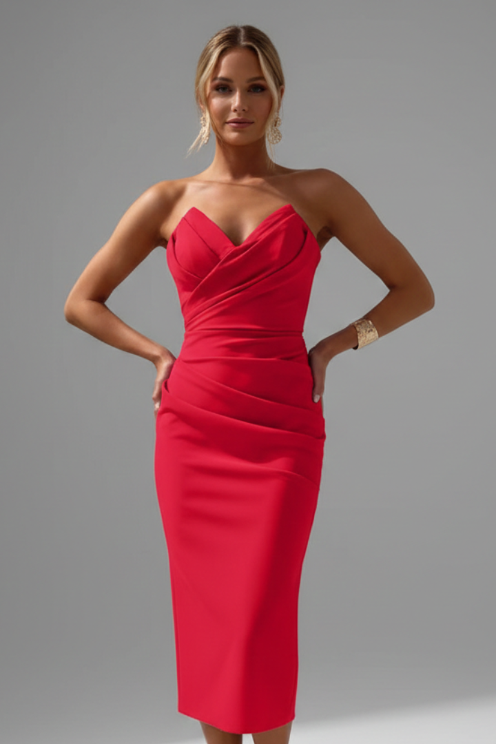 Robe Midi Sans Bretelles avec Détail Froncé pour Femme | Idéale pour les Événements et Soirées d’Été