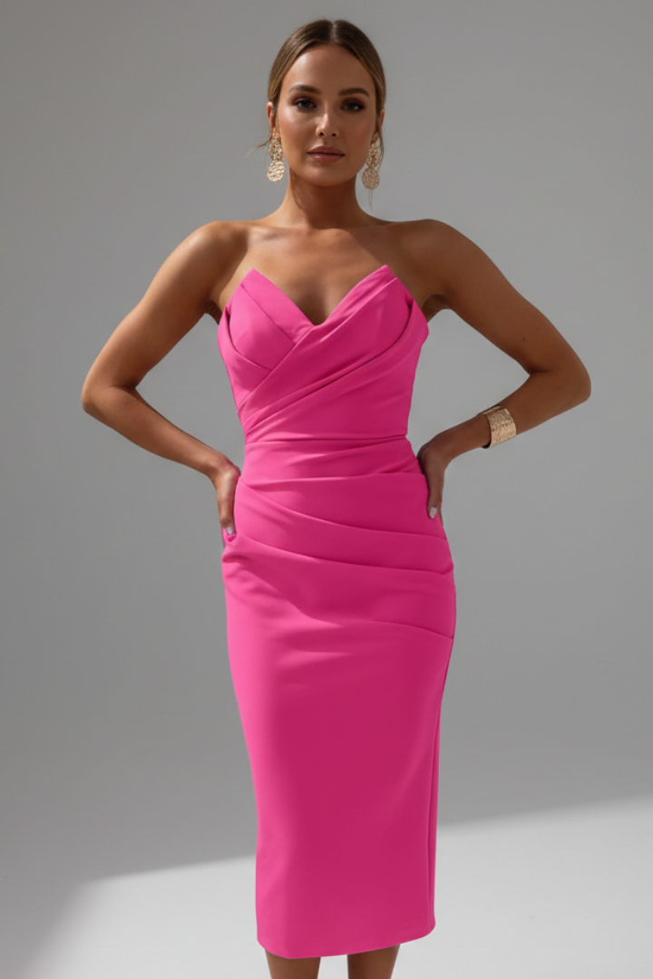 Robe Midi Sans Bretelles avec Détail Froncé pour Femme | Idéale pour les Événements et Soirées d’Été