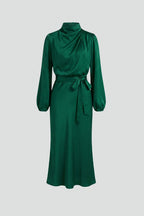 Robe Midi avec Col Montant et Manches Longues pour Femme | Idéale pour les Journées et Soirées d’Été