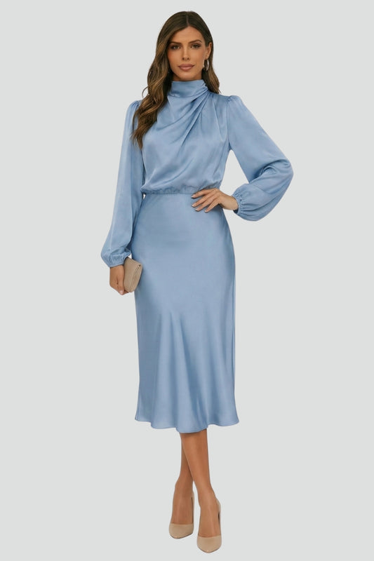 Robe Midi avec Col Montant et Manches Longues pour Femme | Idéale pour les Journées et Soirées d’Été