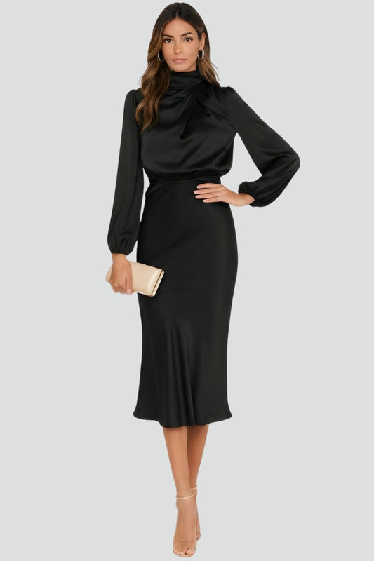 Robe Midi avec Col Montant et Manches Longues pour Femme | Idéale pour les Journées et Soirées d’Été