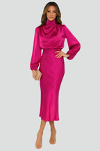 Robe Midi avec Col Montant et Manches Longues pour Femme | Idéale pour les Journées et Soirées d’Été