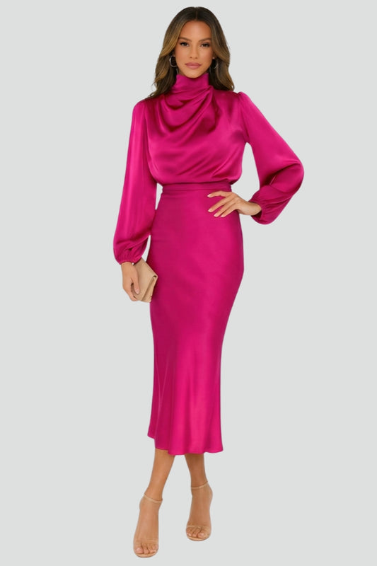 Robe Midi avec Col Montant et Manches Longues pour Femme | Idéale pour les Journées et Soirées d’Été