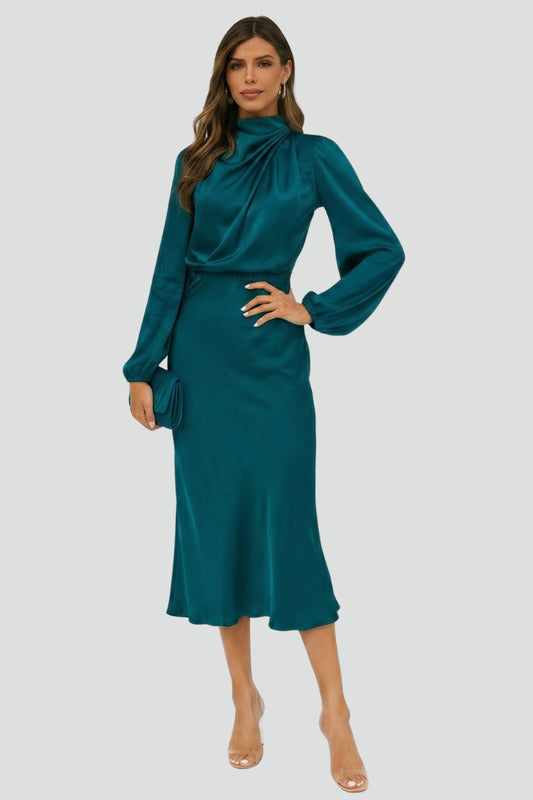 Robe Midi avec Col Montant et Manches Longues pour Femme | Idéale pour les Journées et Soirées d’Été