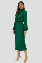 Robe Midi avec Col Montant et Manches Longues pour Femme | Idéale pour les Journées et Soirées d’Été