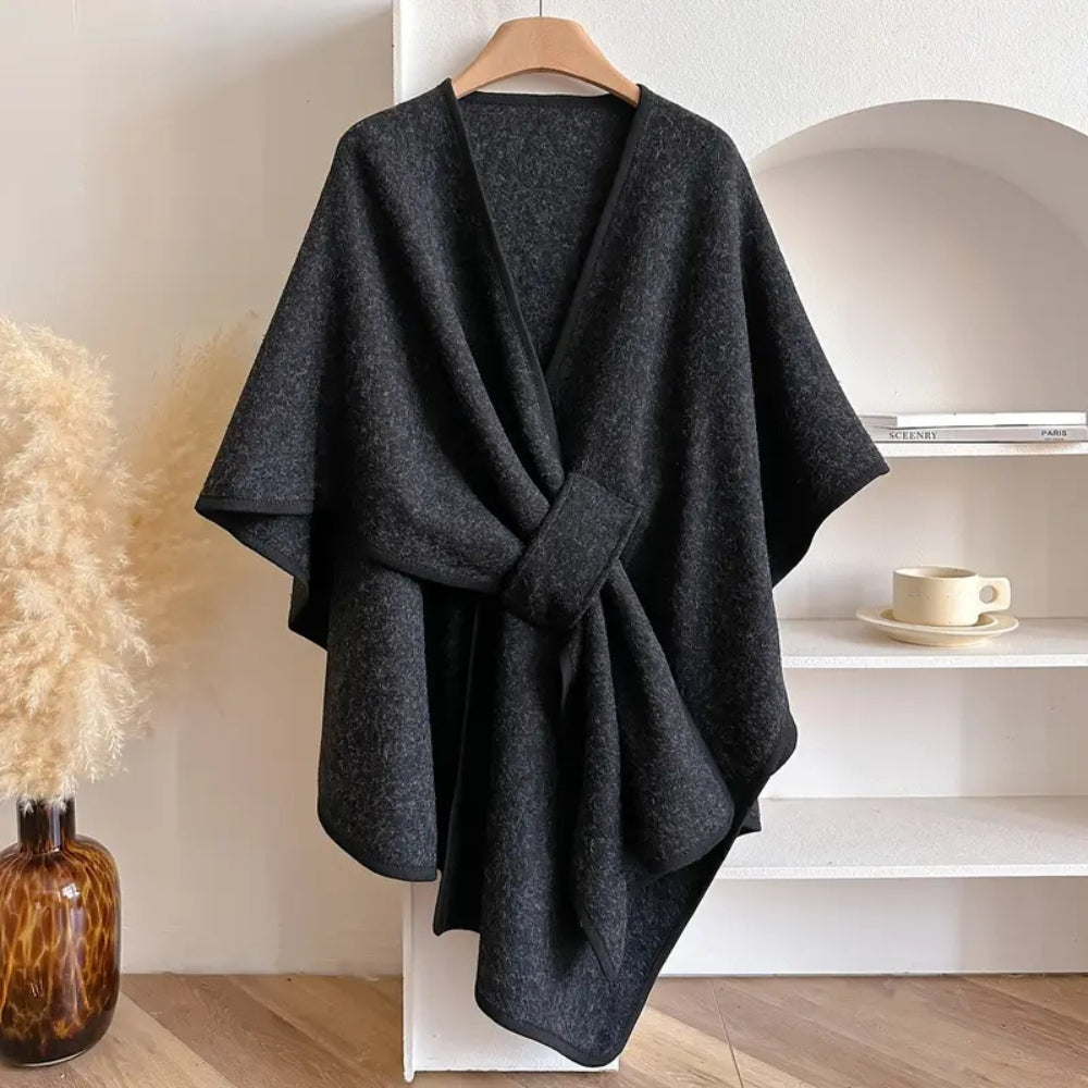 Manteau Poncho Drapé avec Ceinture à la Taille pour Femme | Idéal pour l’Automne et l’Hiver