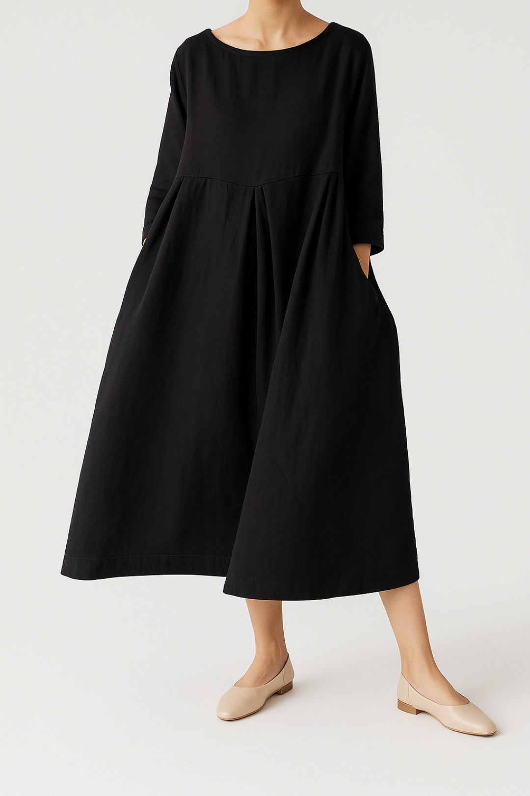 Robe Midi Coupe Décontractée avec Plis Frontaux pour Femme | Idéale pour la Saison Estivale et un Usage Quotidien