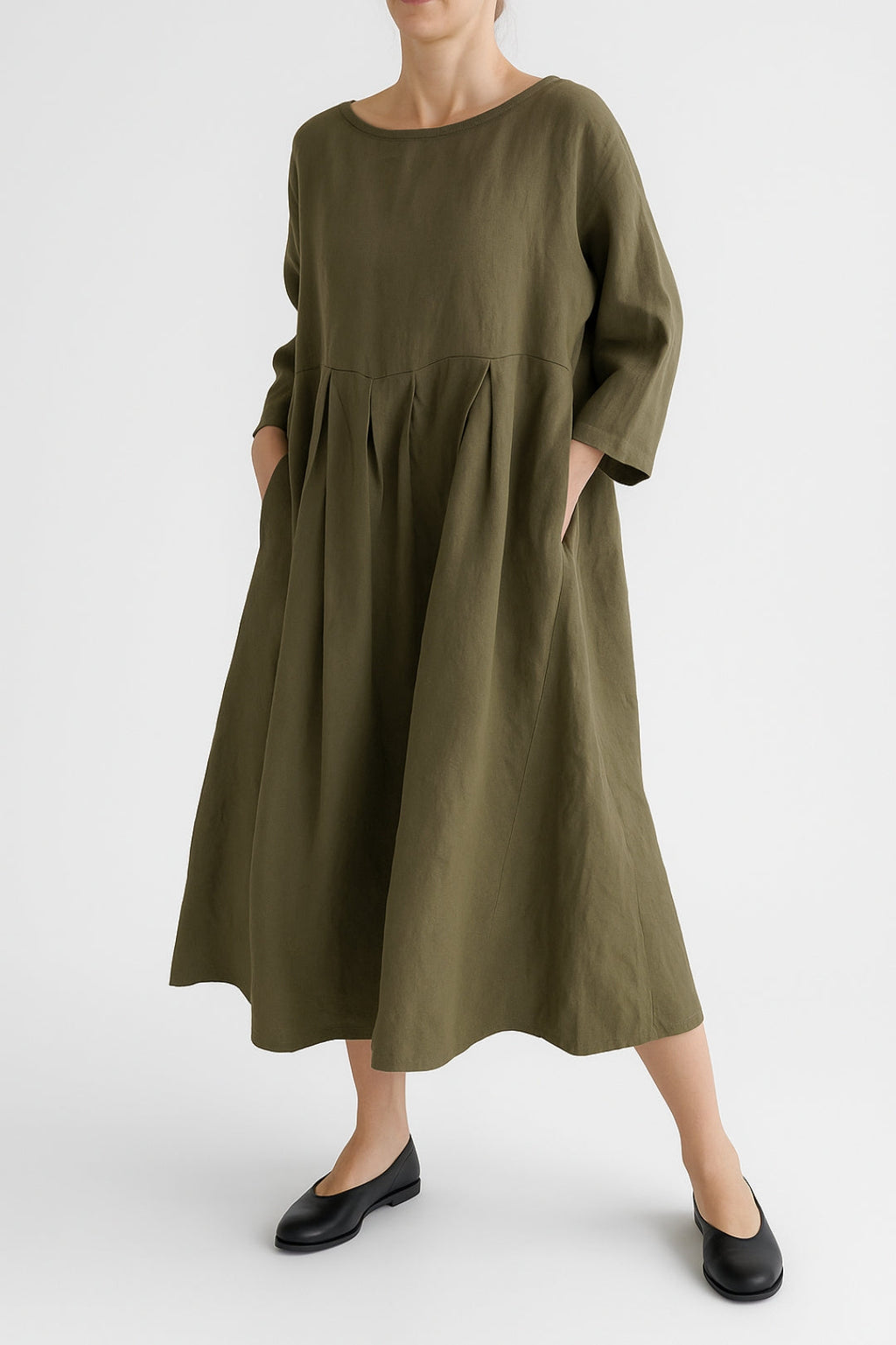 Robe Midi Coupe Décontractée avec Plis Frontaux pour Femme | Idéale pour la Saison Estivale et un Usage Quotidien