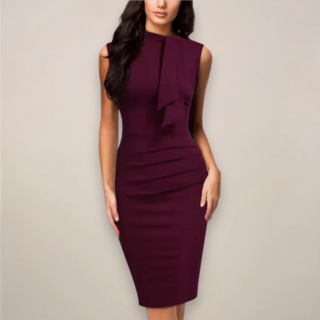 Robe Midi Coupe Fourreau Sans Manches avec Col Montant pour Femme | Idéale pour les Occasions d’Été