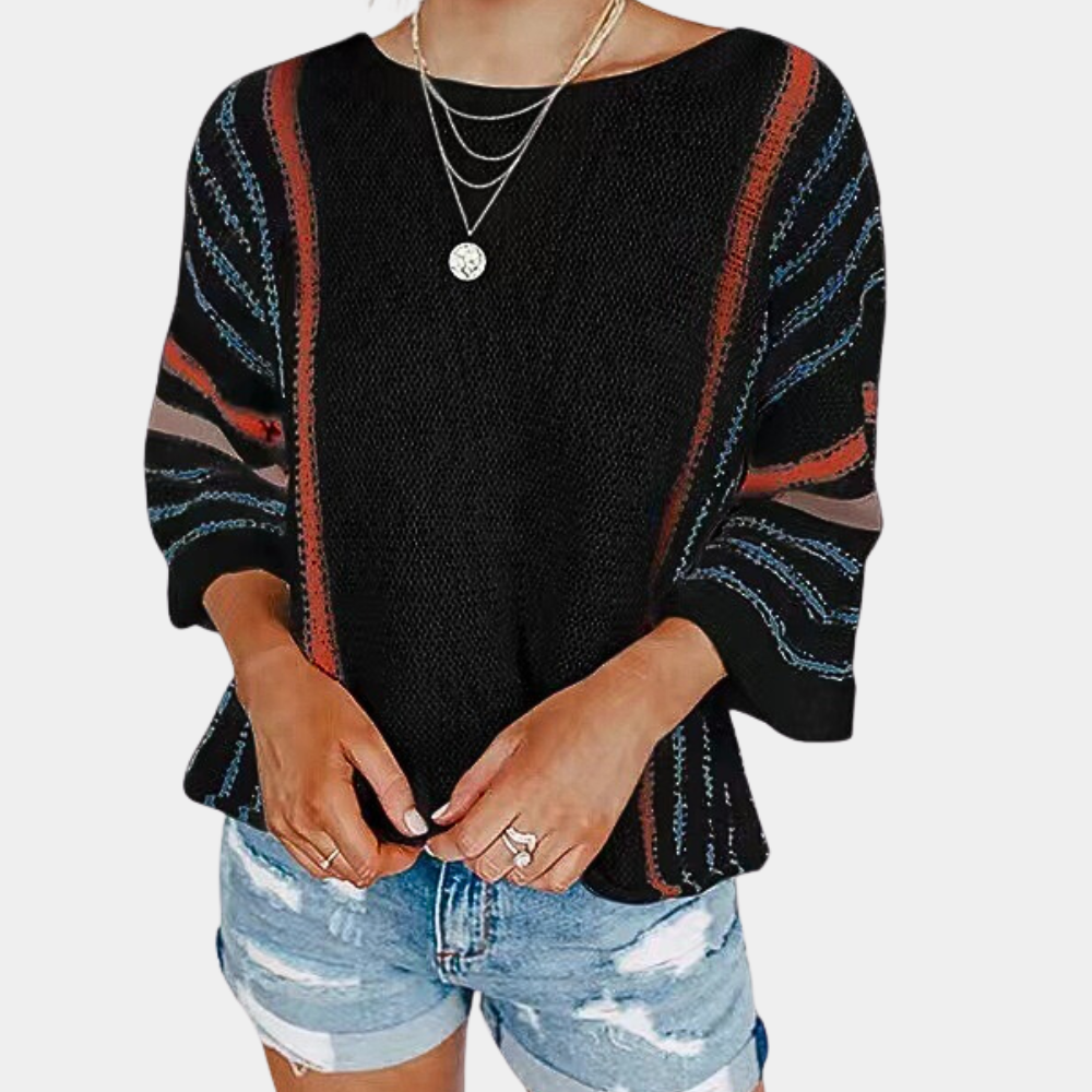 Pull Ample À Rayures Colorées Avec Manches Trois-Quarts Pour Femme | Idéal Pour La Superposition