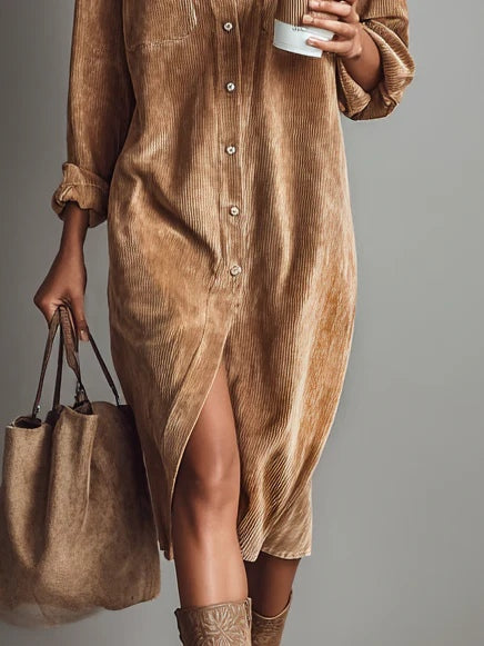 Robe Midi Boutonnée avec Poches Poitrine pour Femme | Idéale pour Usage Quotidien et Occasions Décontractées