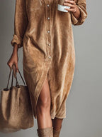 Robe Midi Boutonnée avec Poches Poitrine pour Femme | Idéale pour Usage Quotidien et Occasions Décontractées