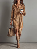 Robe Midi Boutonnée avec Poches Poitrine pour Femme | Idéale pour Usage Quotidien et Occasions Décontractées