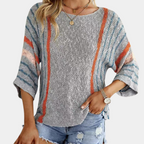 Pull Ample À Rayures Colorées Avec Manches Trois-Quarts Pour Femme | Idéal Pour La Superposition