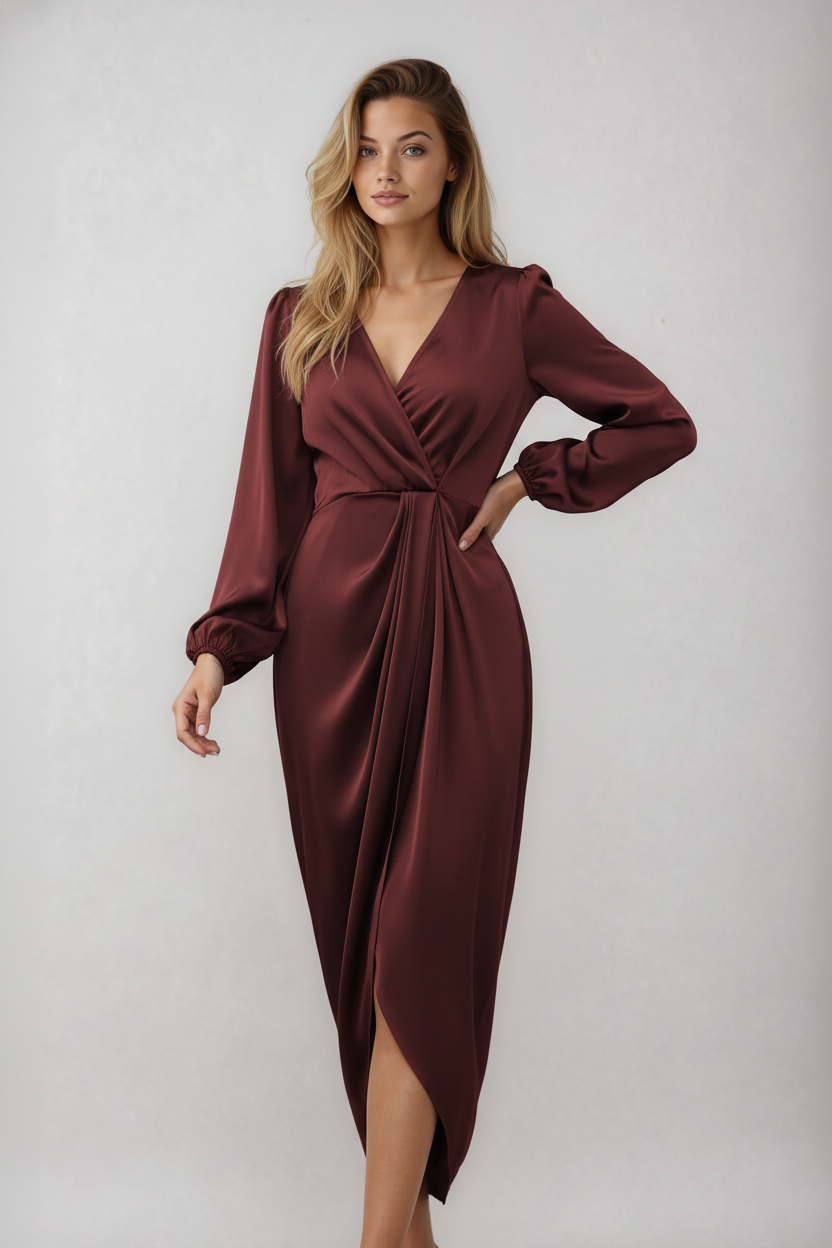 Robe Midi Cache-Cœur avec Col en V et Ceinture à la Taille pour Femmes | Idéale pour les Occasions Formelles et les Sorties